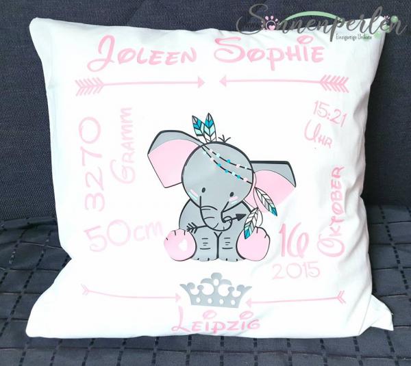Geburtskissen Elefant Rosa